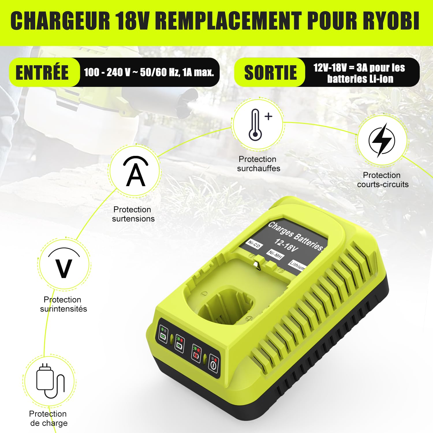 P117 Chargeur de Rechange pour Ryobi P118 12V-18V | Compatible avec Ryobi One+, P108 P107 P104 P105 P102 P103