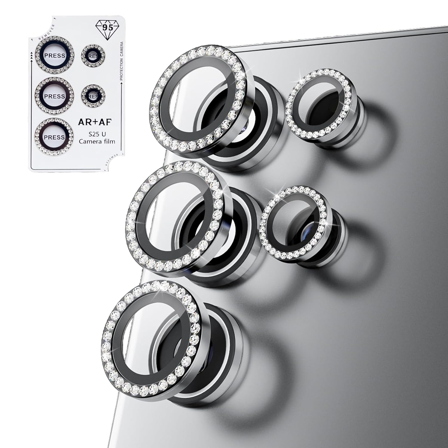 Xfilm Bling Camera Lens Protector for Samsung Galaxy S25 Ultra Individual Lens Cover with HD Clear Tempered Glass