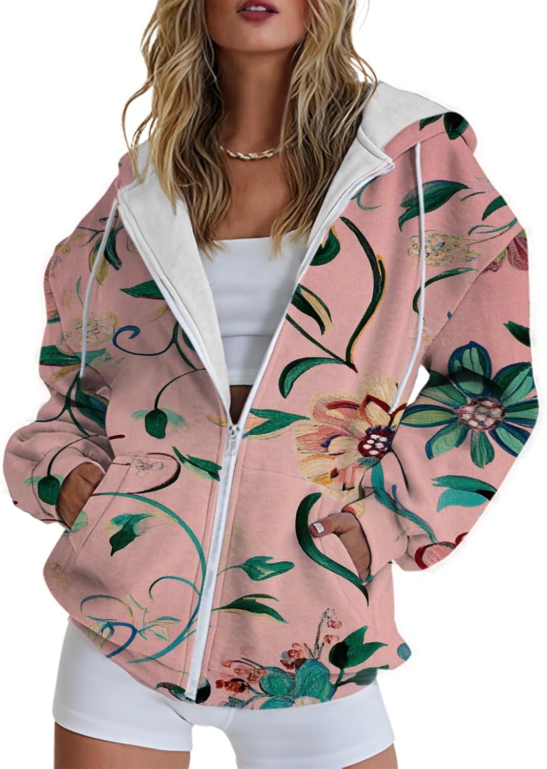 Lightweight Hoodies Womens Casual Comfy Zipper Long Sleeve Drawstring Spring Sweats...