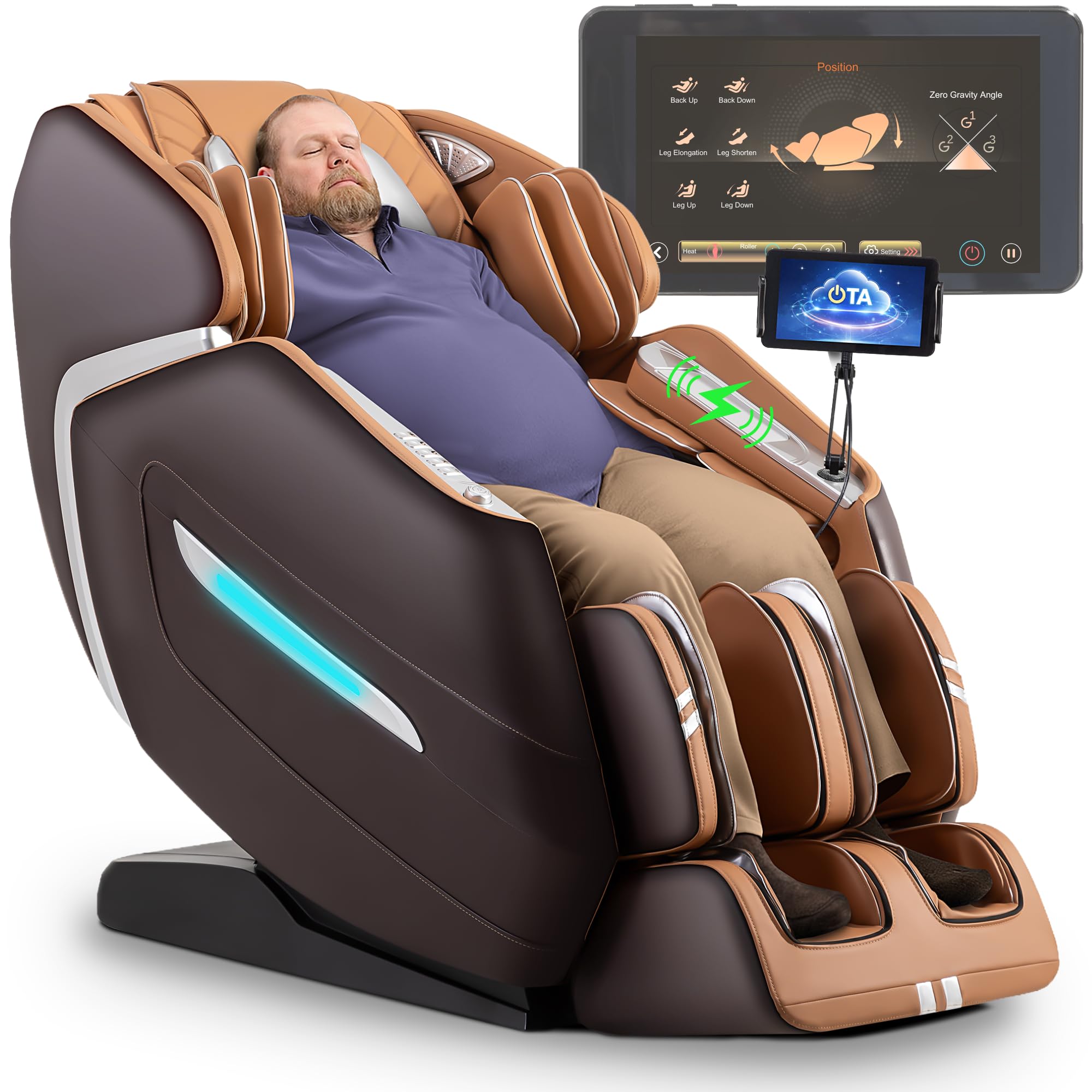 MassaMAX A580 4D Full Body Massage Chair for Big &amp; Tall, OTA Update, Brown