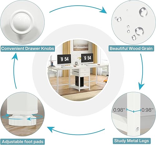 Miniatura 7 de Tribesigns Escritorio extra largo de 79 pulgadas, escritorio doble con 2 cajones, escritorio largo para computadora para dos personas con estantes
