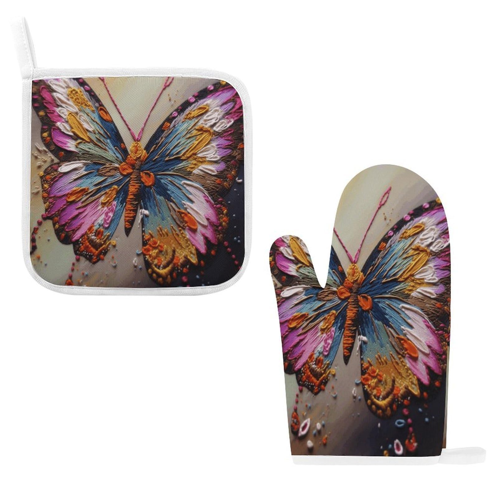 Fodpand Style Embroidery Colorful Butterfly Oven Mitts And Pot Holders Sets