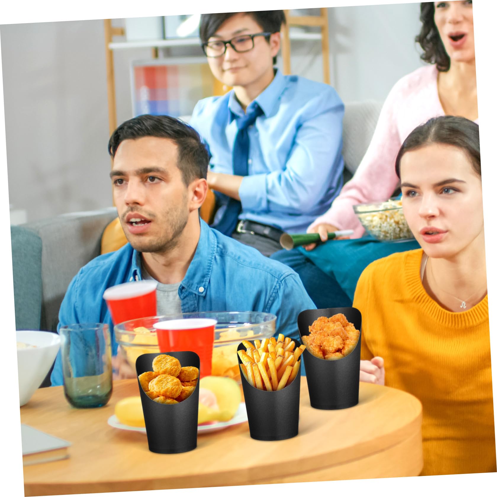 100 Bicchieri di Carta Neri da 14oz Bocca Obliqua per Snack e Patatine Fritte, Capacità Grande, Facili da Usare, per Casa e Ristoranti