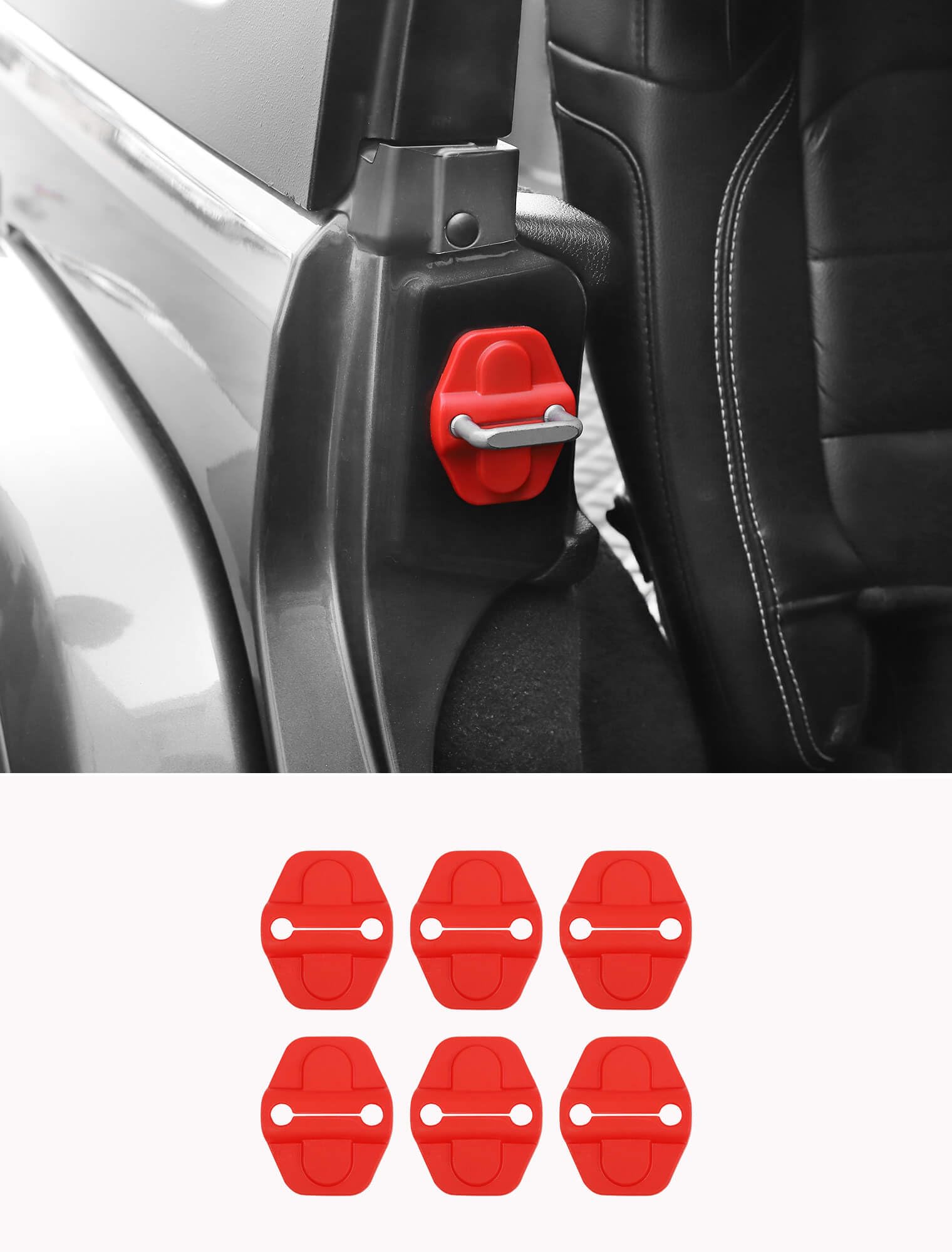 Savadicar Red Interior Accessories - Door & Tailgate Latch Striker Trim Set for 2018-Present Jeep Wrangler JL JLU 4XE & Gladiator JT - Solid Color