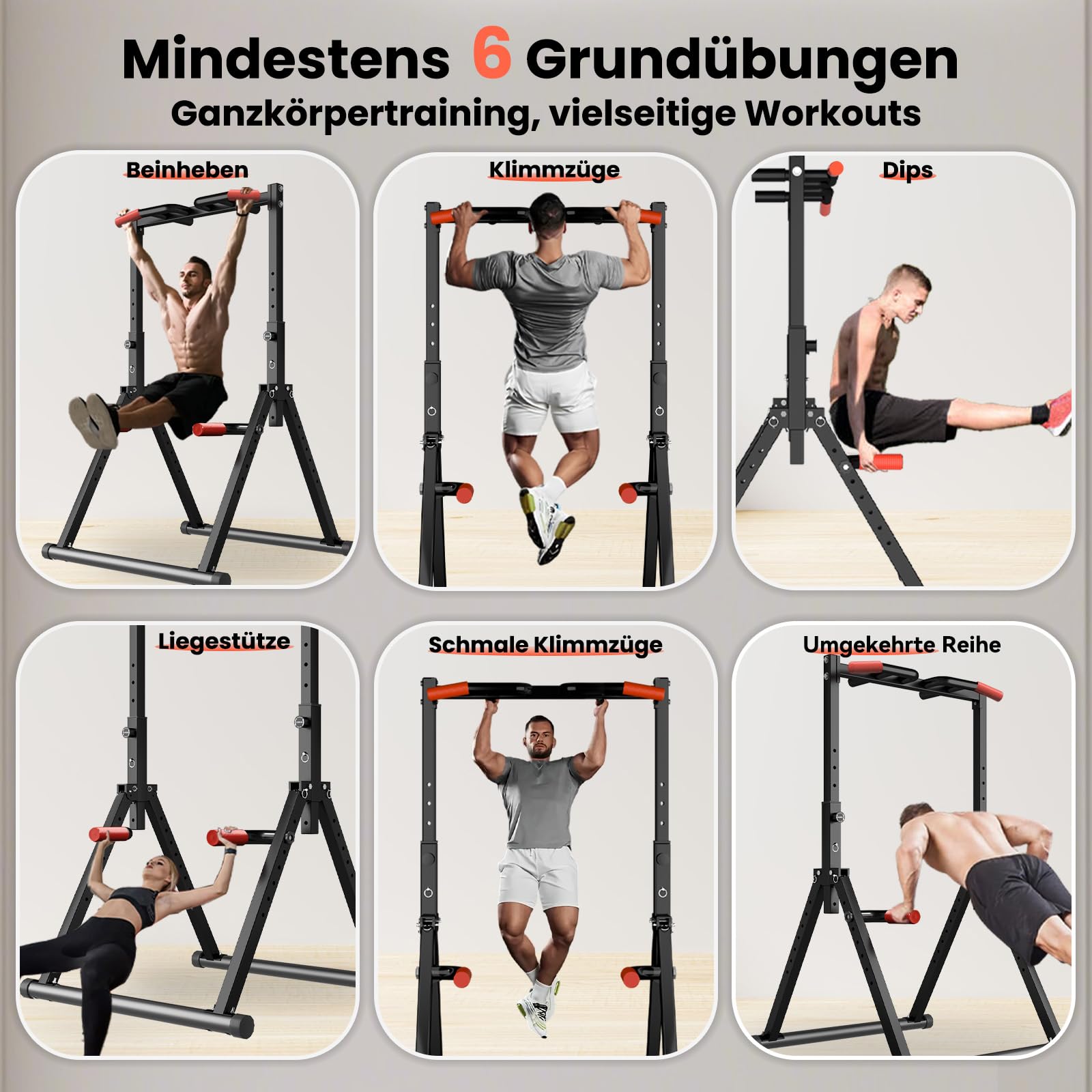 WATBKHE Klimmzugstange Freistehend Power Tower Dip Station Faltbar, Pull Up Bar Verstellbar, Multifunktions Home Gym Trainingsgerät, Krafttraining Fitnessgeräte