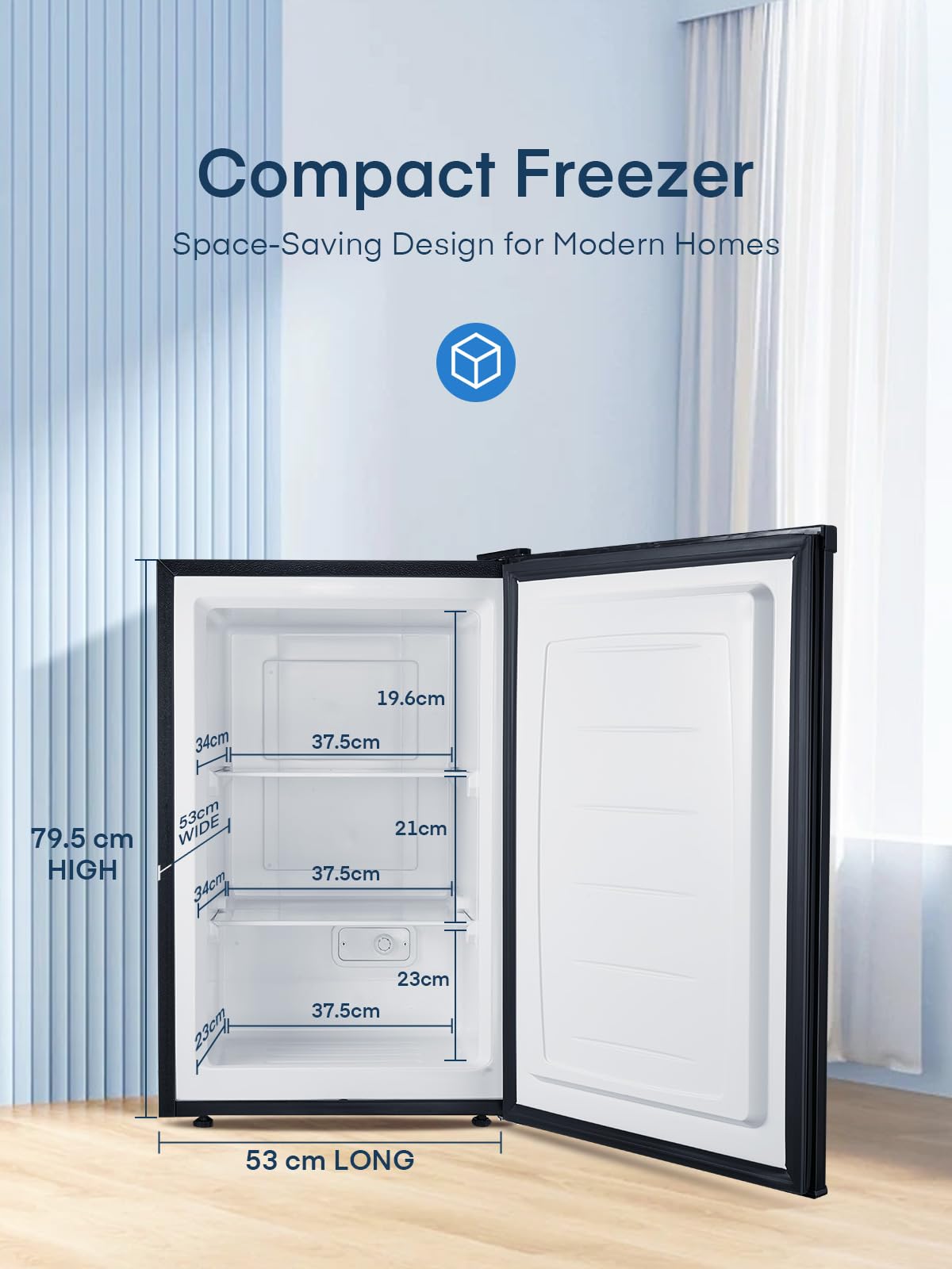 FOHERE Gefrierschrank 85 Liter Tiefkühlschrank, 80cm Hoch, 3 Schubladen,Türanschlag Wechselbar und Temperaturregelung, 4-Sterne-Gefrierfach, Energieklasse E