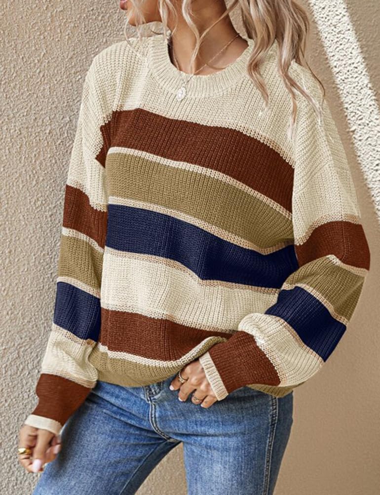 Kinghua Striped Knit Sweater for Women Fall Winter Casual Trendy Crewneck Pullover Color Block Sweaters Y2k Tops - Image 2
