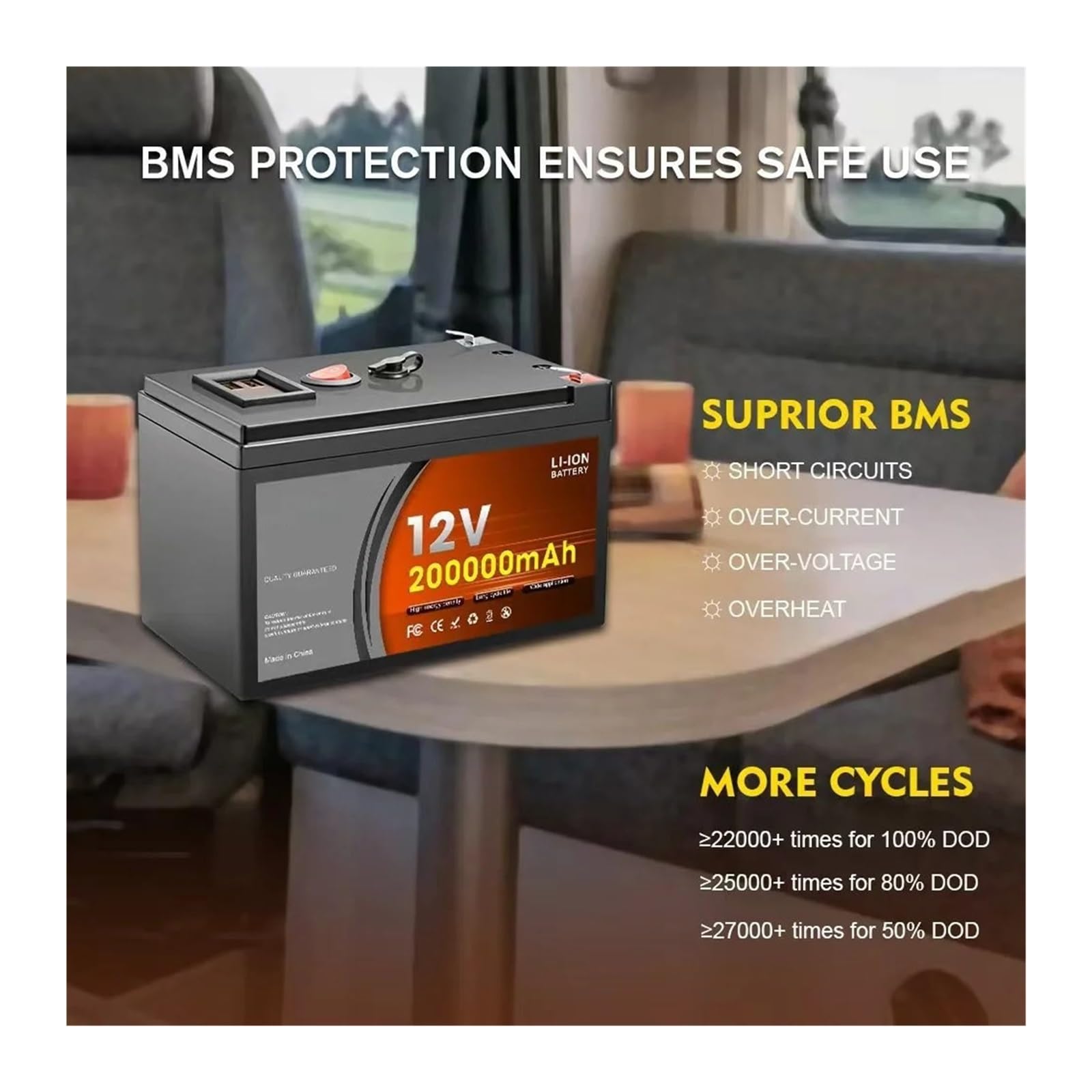 Batteria al litio ferro fosfato LiFePO4 12V 150AH Accumulo di energia domestica | Sistema off-grid for camper Sistema di generazione di energia solare Nave(150000mAh-01)