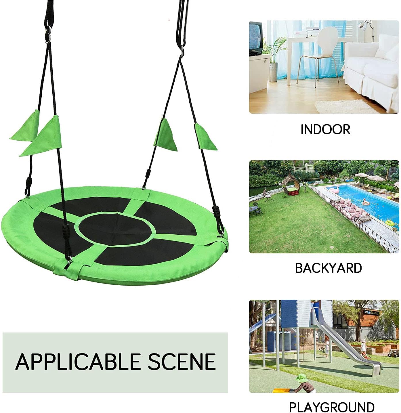 🔥 Tree Swing Hexagon Swing with Adjustable Ropes, Safe & Stable, Heavy Duty Rope up to 330lbs, 40 Inch, 2 Carabiners, Outdoors, Backyard Playground (Green)