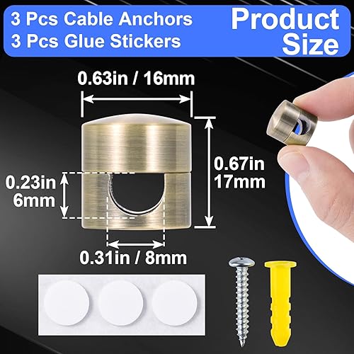 Miniatura 2 de 3 juegos de soportes de cargador para cables, soportes de anclaje de cable ajustables de color cobre antiguo, clips de cable de metal adhesivo,