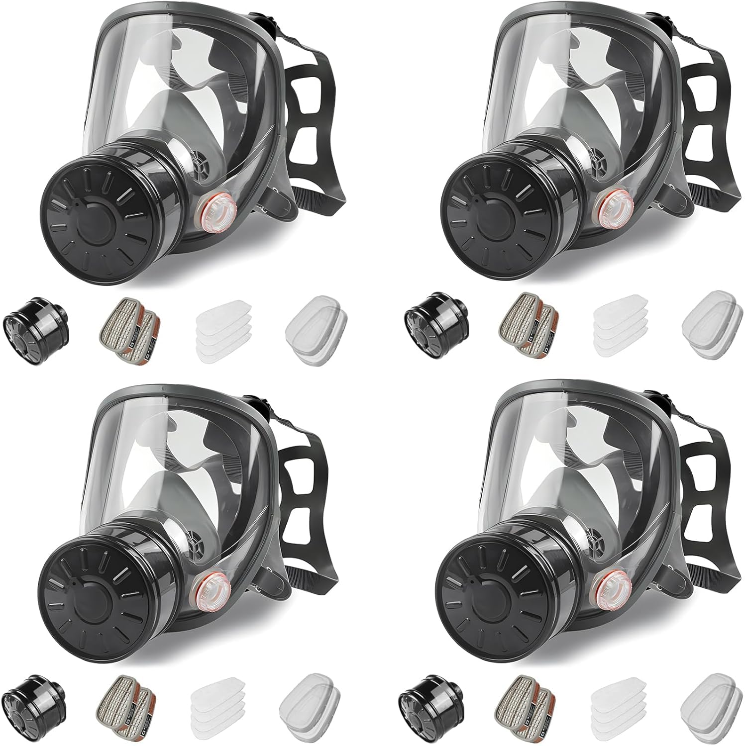 sykua 4 Pack Full Face Gas Mask, Gas Masks Survival Nuclear and Chemical with 40mm Activated Carbon Filter, Reusable Respirator Mask for Gases, Vapors, Dust, Chemicals