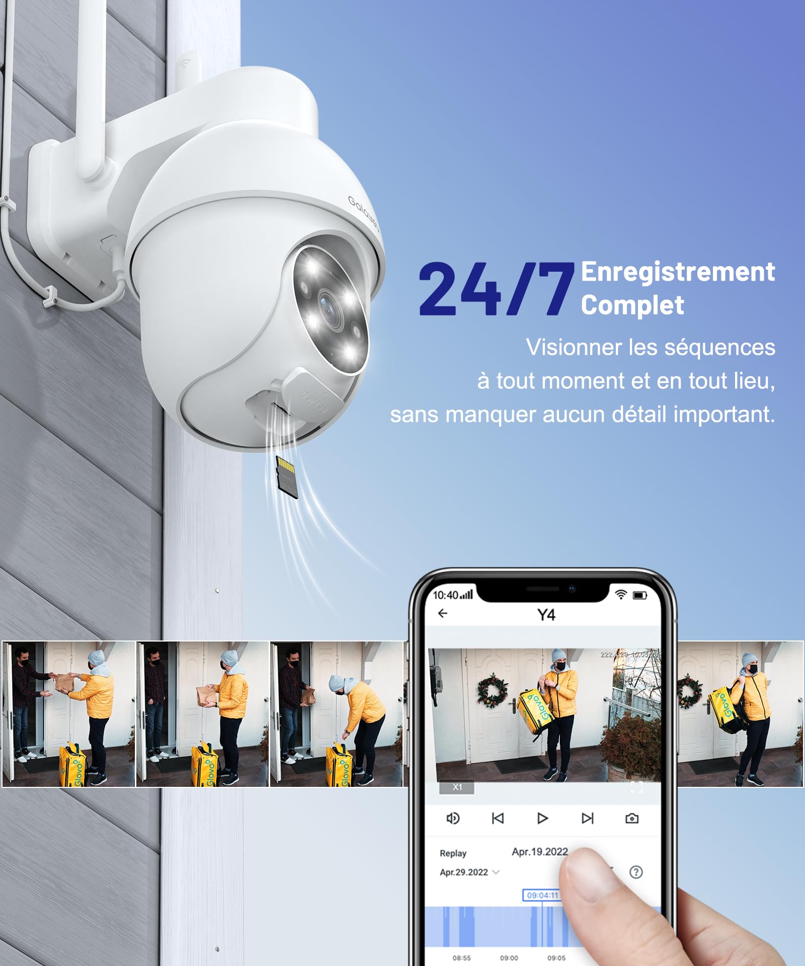 GALAYOU 2k Camera Surveillance WiFi Exterieure PTZ, Caméra de Surveillance Extérieur 360° Étanche, Vision Nocturne en Couleur, Suivi Intelligent, Alerte instantanée, Alexa Y4 2p