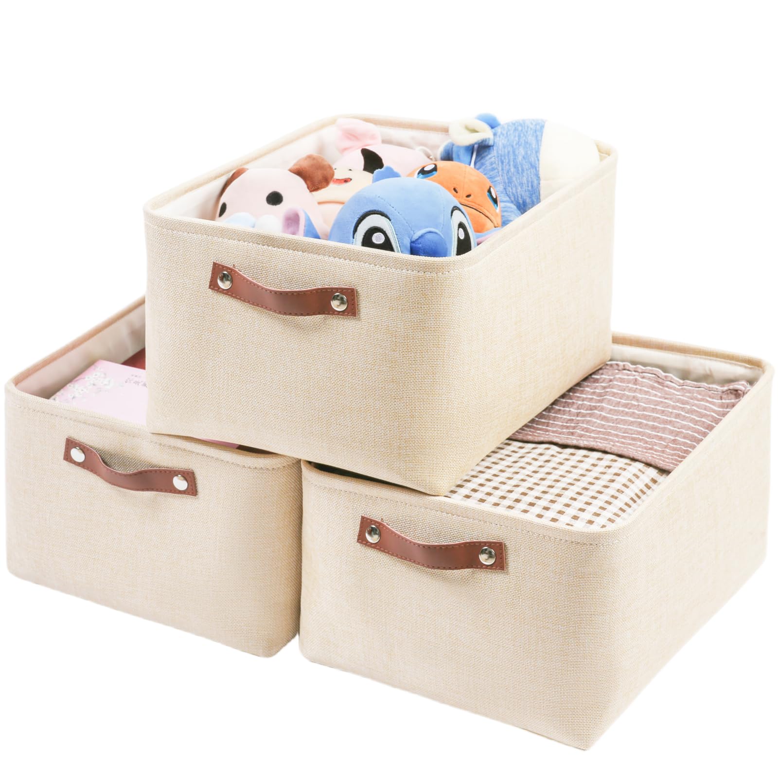 Mangata Aufbewahrungsboxen 3er-Set – Zusammenklappbare Stoff-Körbe Für Kleidung & Spielzeug (Khaki)