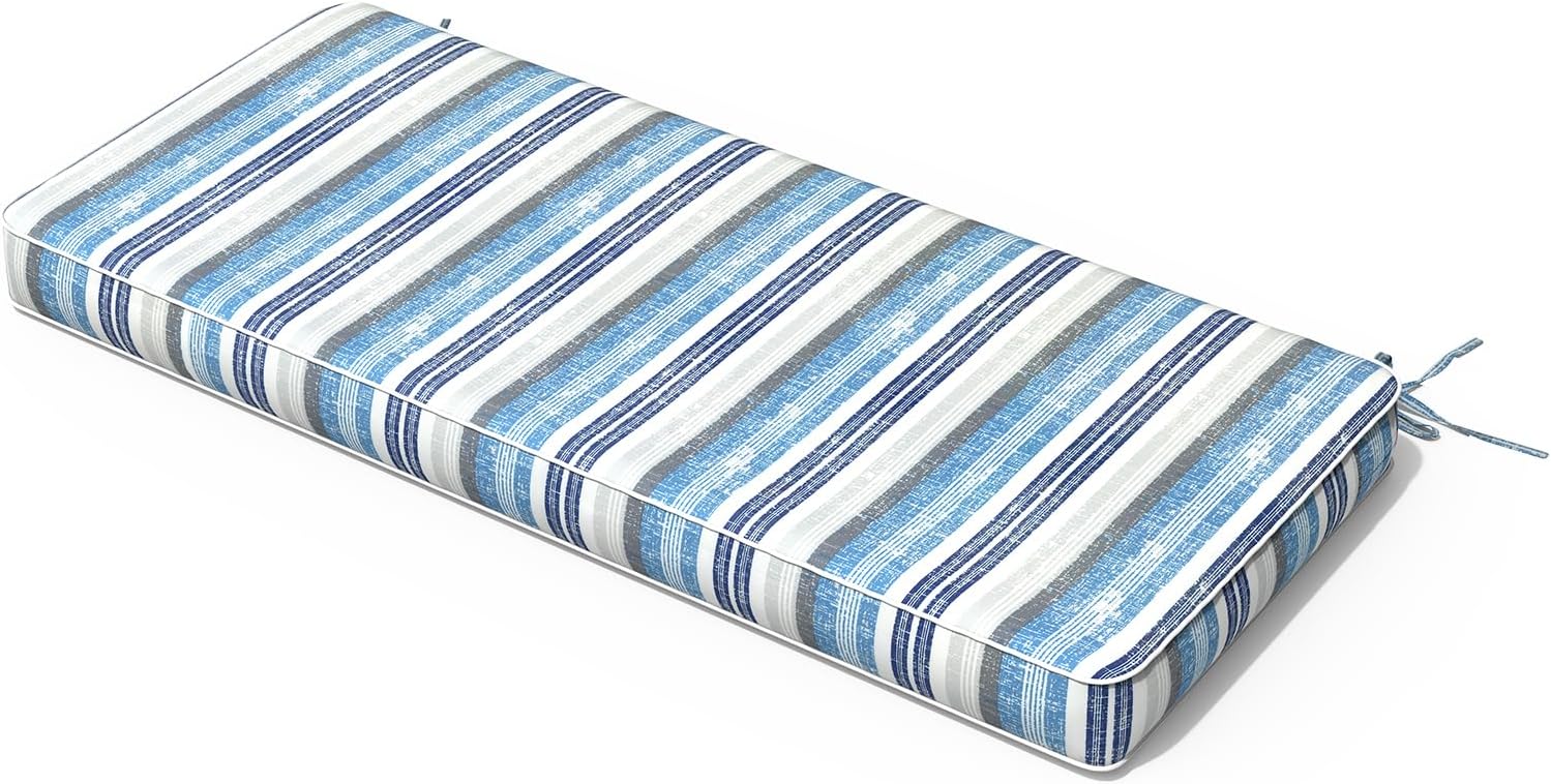 Outdoor Bench Cushion, Patio Furniture Cushion 48 x 18 x 3 Inch, Water Resistant Garden Sofa Swing Pad Settee Loveseat Couch Replacement Cushion, 1 Pack, Stripe Layered Blue