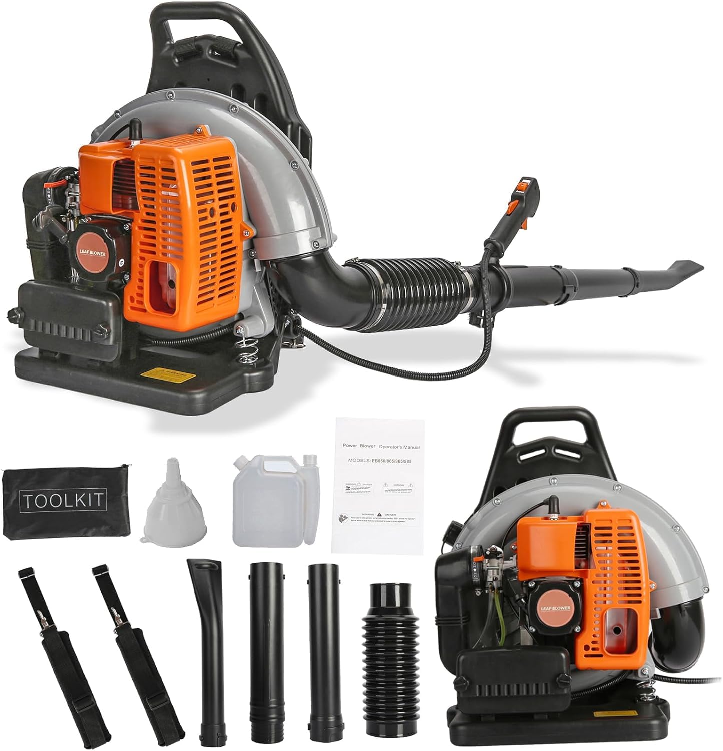 Souffleur de Feuilles Thermique 65cc 2 Temps – Souffleur à Dos Ergonomique pour Nettoyage de Neige, Débris et Feuilles avec Moteur 3.6HP et Réservoir 1.7L