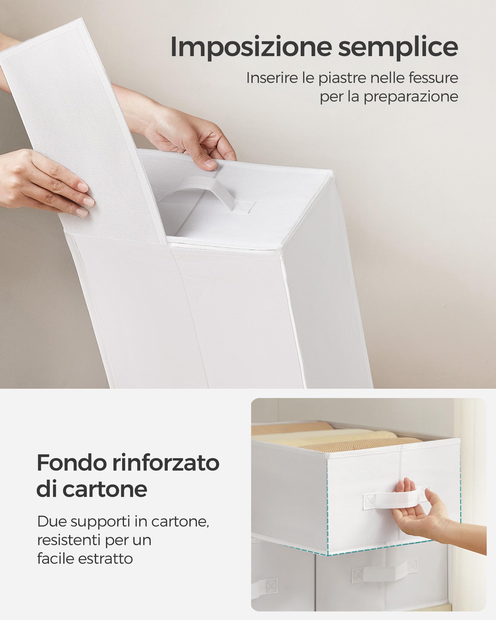 SONGMICS Juego de 2 Organizadores de Cajón, Organizadores de Armario de 6 Compartimentos, Organizadores Plegables, 42 x 30 x 17 cm, para Pantalones, Ropa, Bianco Nuvola RUS009W02
