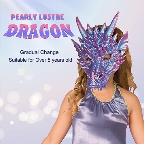 Miniatura 3 de KIHOARL Máscara de espuma de dragón 3D de Halloween, criatura mítica para disfraz de cosplay, color azul y morado