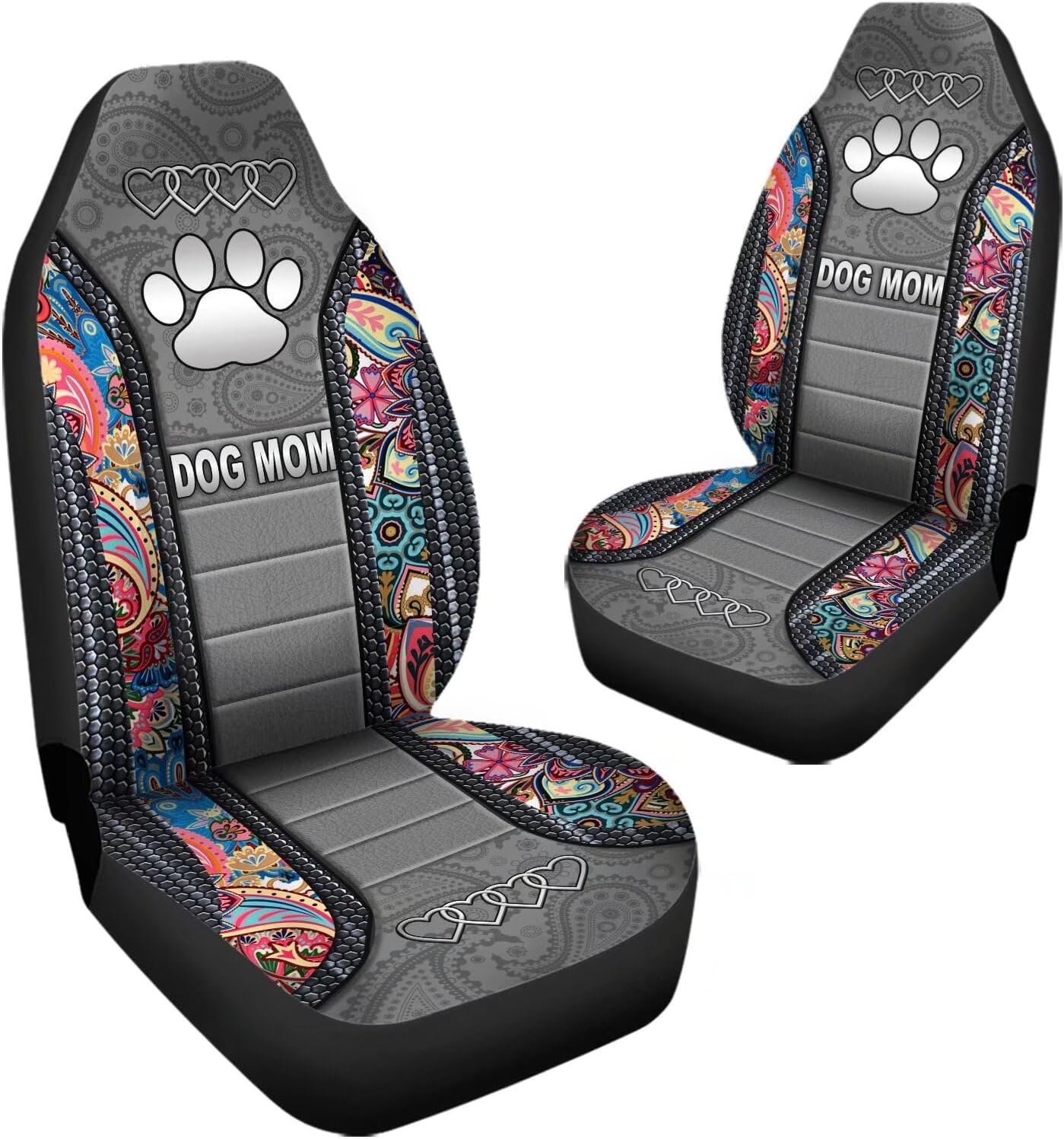 Dog Mom Paw Boho Floral Print Car Seat Covers,...
