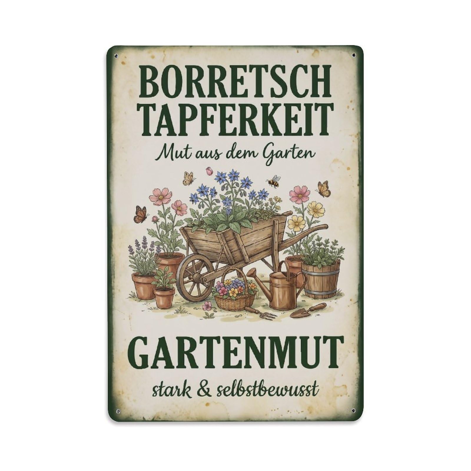 Vintage Funny Garden Borage Bravery Rustic Gate Tranquil Metal Tin Sign Plaque Wall Decor for Cafe, Club Bar, Office, Garden Metal Poster 8x12Inch