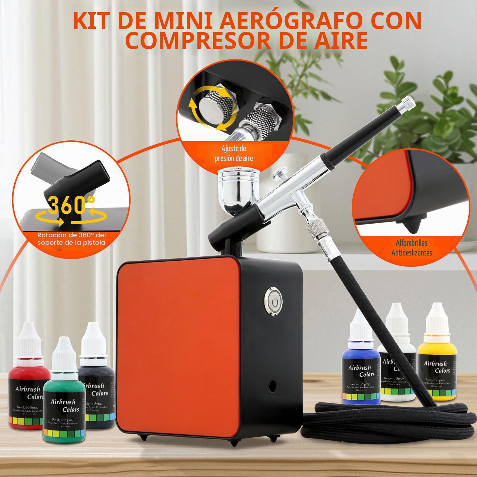 Mini Kit Aerógrafo con Compresor 40 PSI, Pistola Doble Acción, 3 Modos y Boquillas de 0,2/0,3/0,5 mm, Profesional Airbrush para Modelismo, Tartas, Uñas y Cosmética