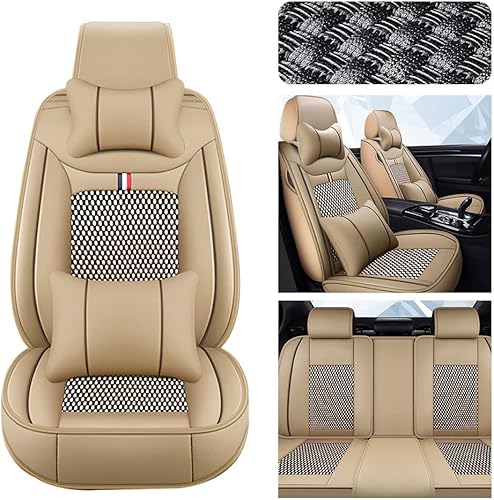 MVRVMV Funda de asiento delantero y trasero para Suzuki Esteem 2002-2023, con 2 reposacabezas y 2 almohadas traseras (juego completobeige)