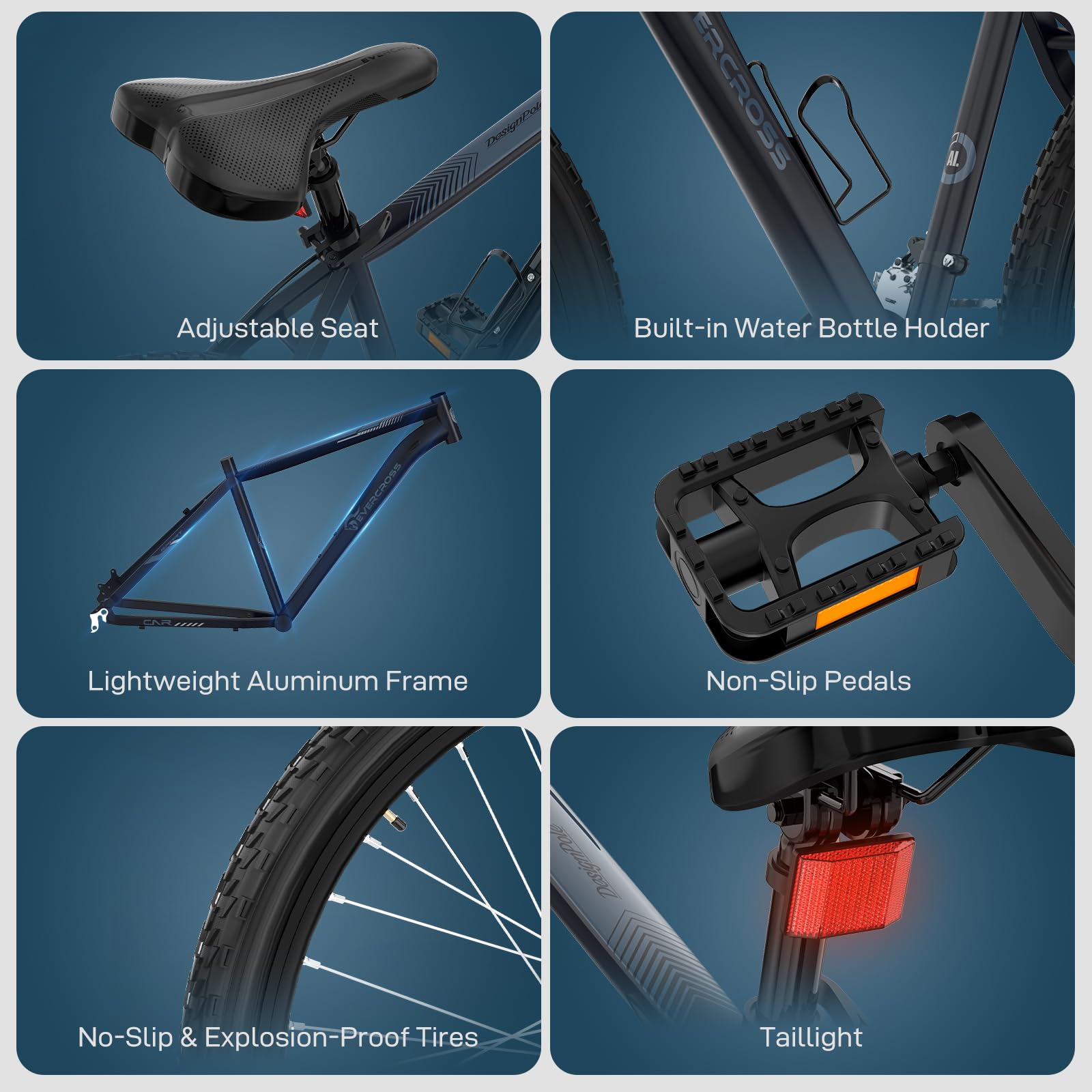 EVERCROSS EM3 Mountain Bike per Adulti Uomo Donna, Bicicletta da 26 Pollici, Sistema a 21 Velocità, Telaio in Alluminio con Sospensione Anteriore, Bici All Terrain con Freni a Disco, Carico Max150 kg