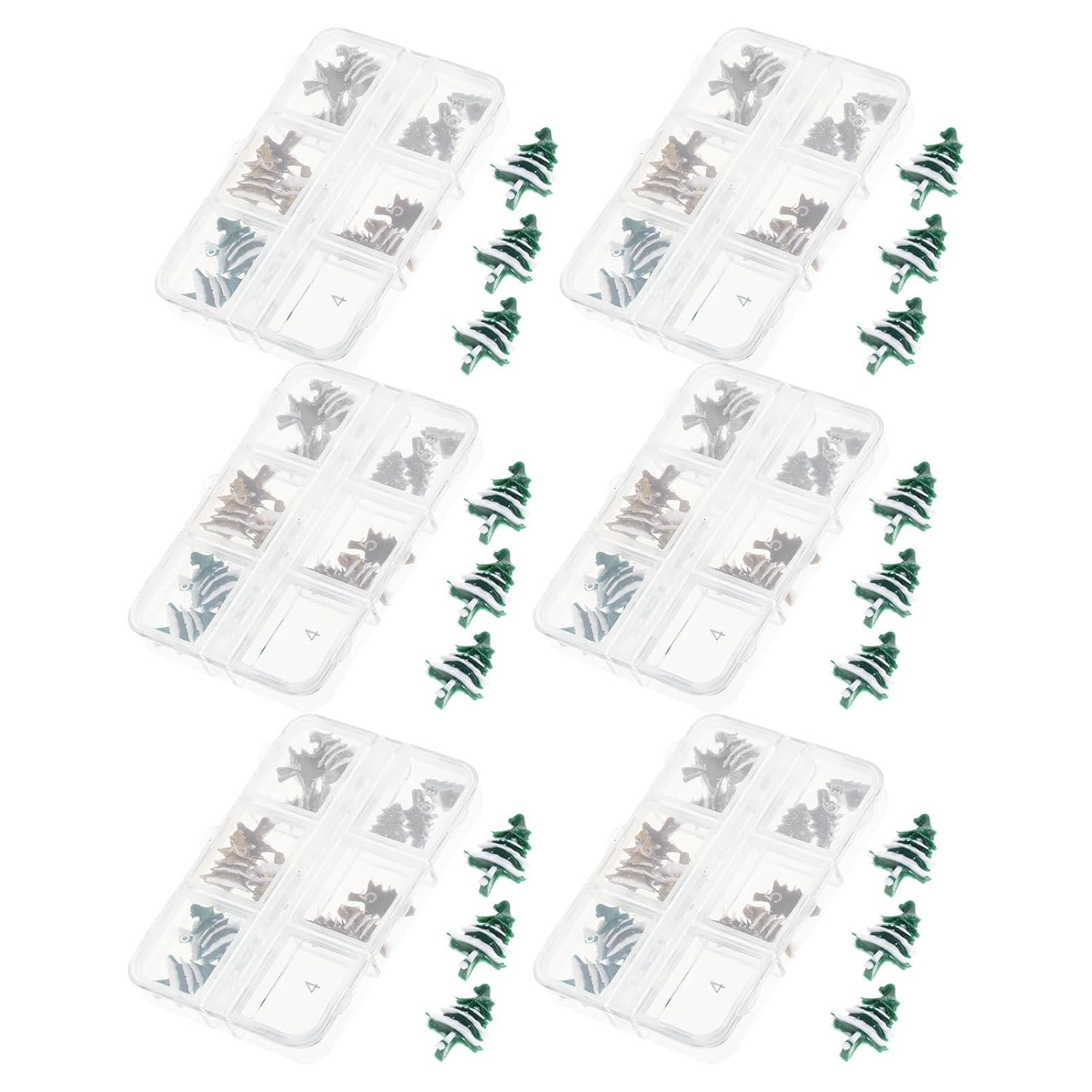 6 Boxes Christmas Tree Resin Nail Charms for Winter Holiday Art | 3d Mixed Designs, Lightweight DIY Application, Fade and Wear Resistance