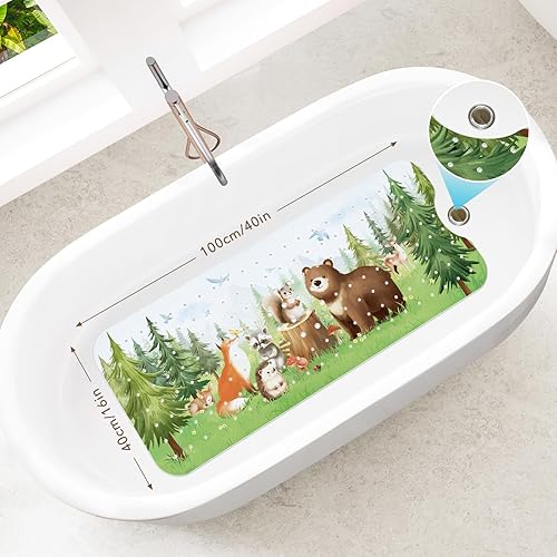Miniatura 2 de Tapete de baño para bebé antideslizante de 40 x 16 pulgadas, extra largo, para niños, sin moho, tapete antideslizante con ventosas y agujeros de