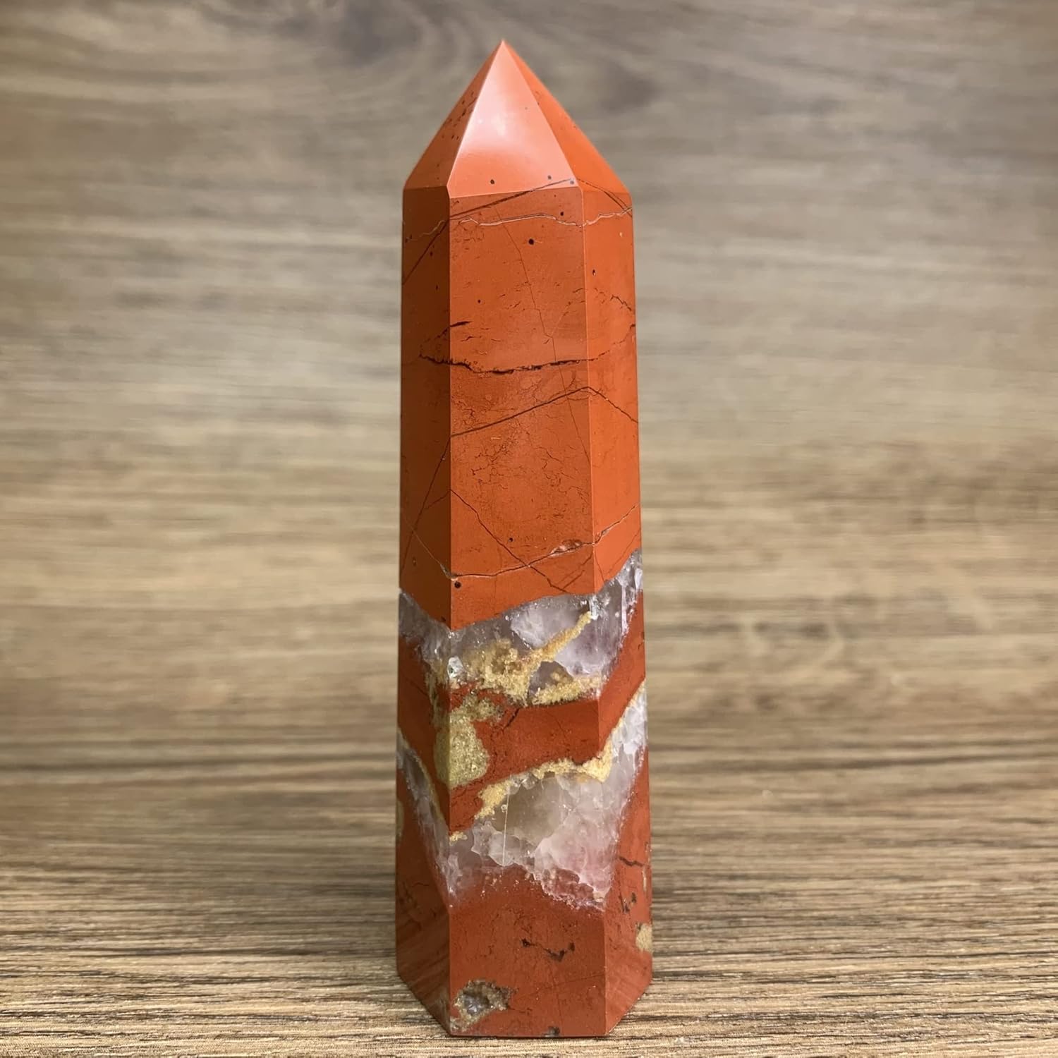 Quartz Decoration 1PC Natural Crystal Tower Wand Point red Jasper Tower can be Used for Decoration and Meditation (Size : 8-9CM)