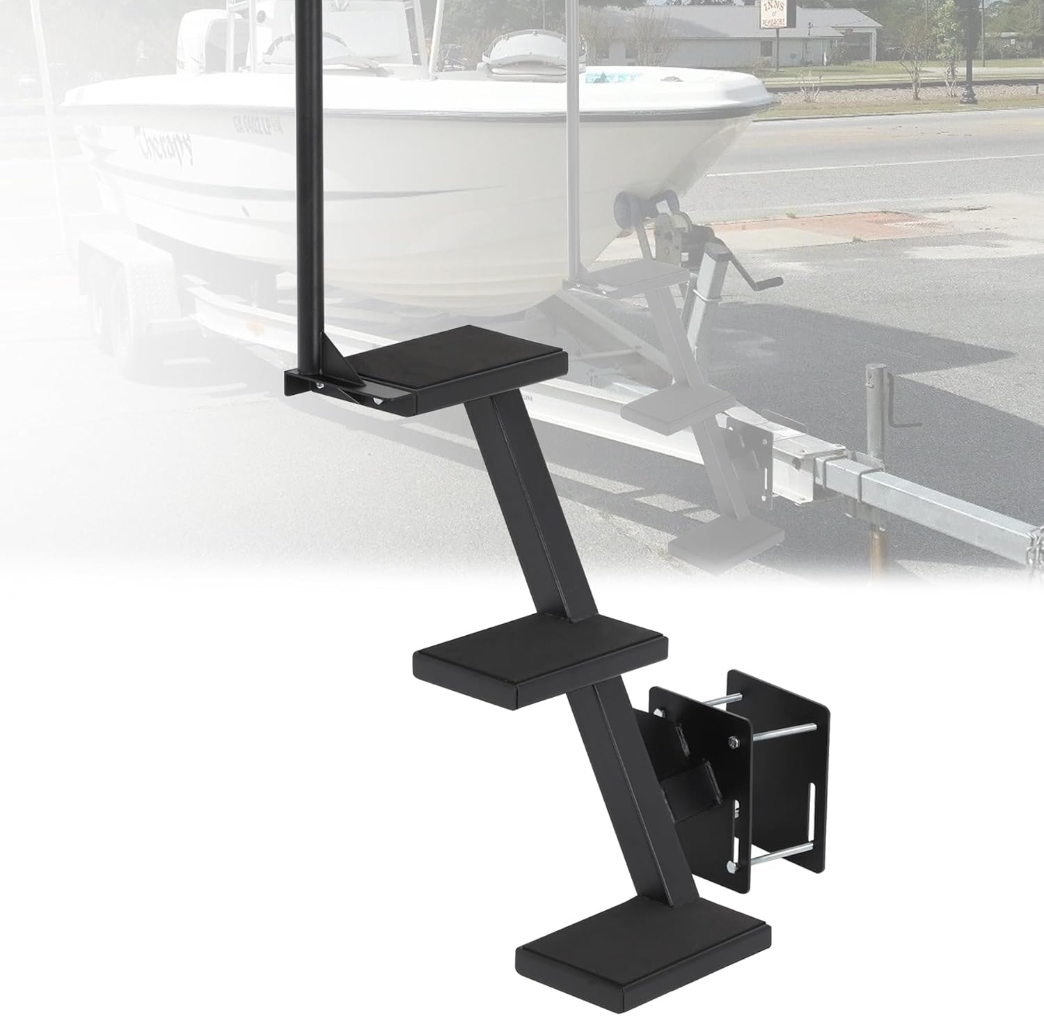 Boat Trailer Steps 3 Step with Anti-Slip Mat & Safety Handrail, Universal Fit Boat Trailer Tongue Steps, Heavy Duty Boat Steps, Easy Installation