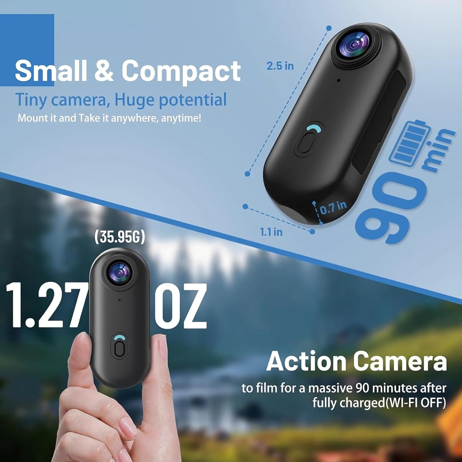 Body Camera 1080P Thumb Size Wearable POV Cam with Magnetic Clip, Mini Action Camera with Audio & Video Loop Recording, Waterproof Portable Body Cam for Security Work Travel Motorcycle Pets Black