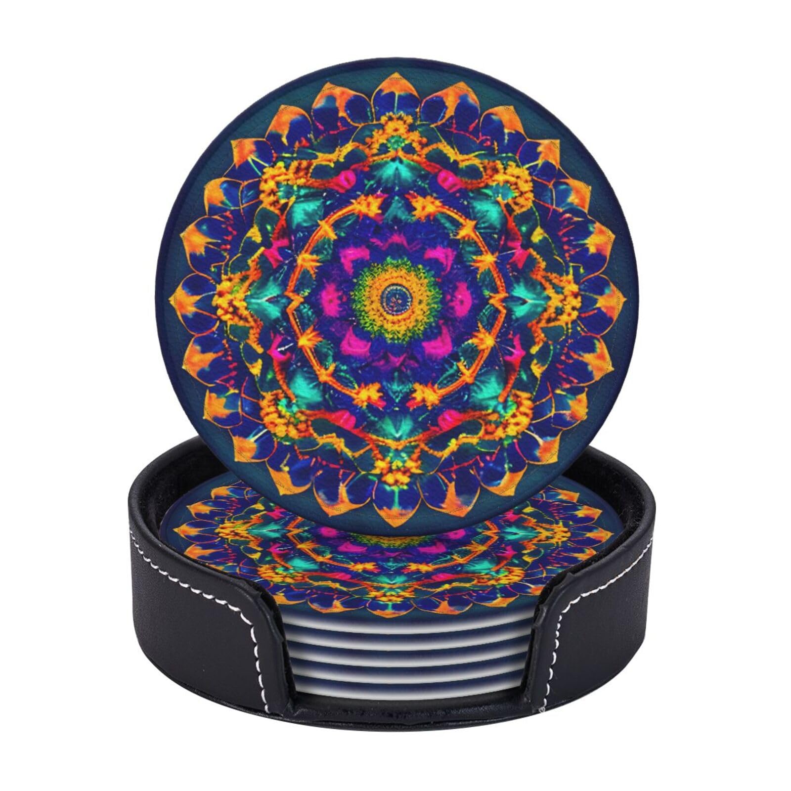 Mandala Pattern Print 6-Piece Set Drink Coaster Coffee Cup Coasters Heat Resistant Tabletop Protection