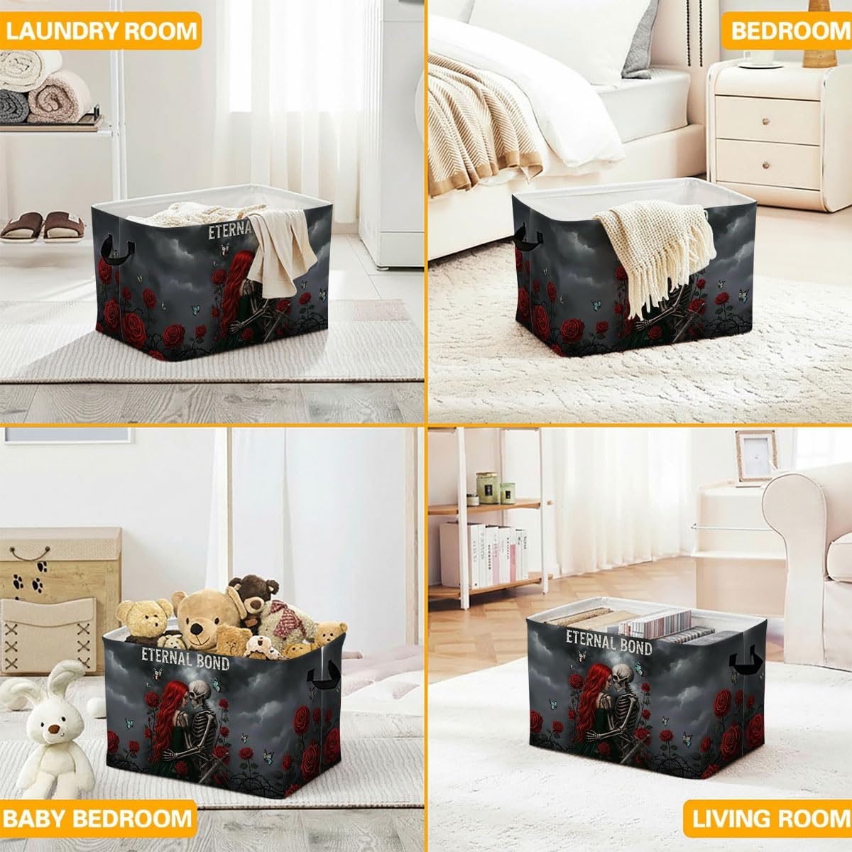 Love Theme Laundry Hamper with Handles,Large 56L Foldable Square Clothes Basket Multi‑Use Blanket Storage Bins for Organizing Books,Toys,Gifts,Room Decoration,Laundry Room,Dorm Nursery image 5