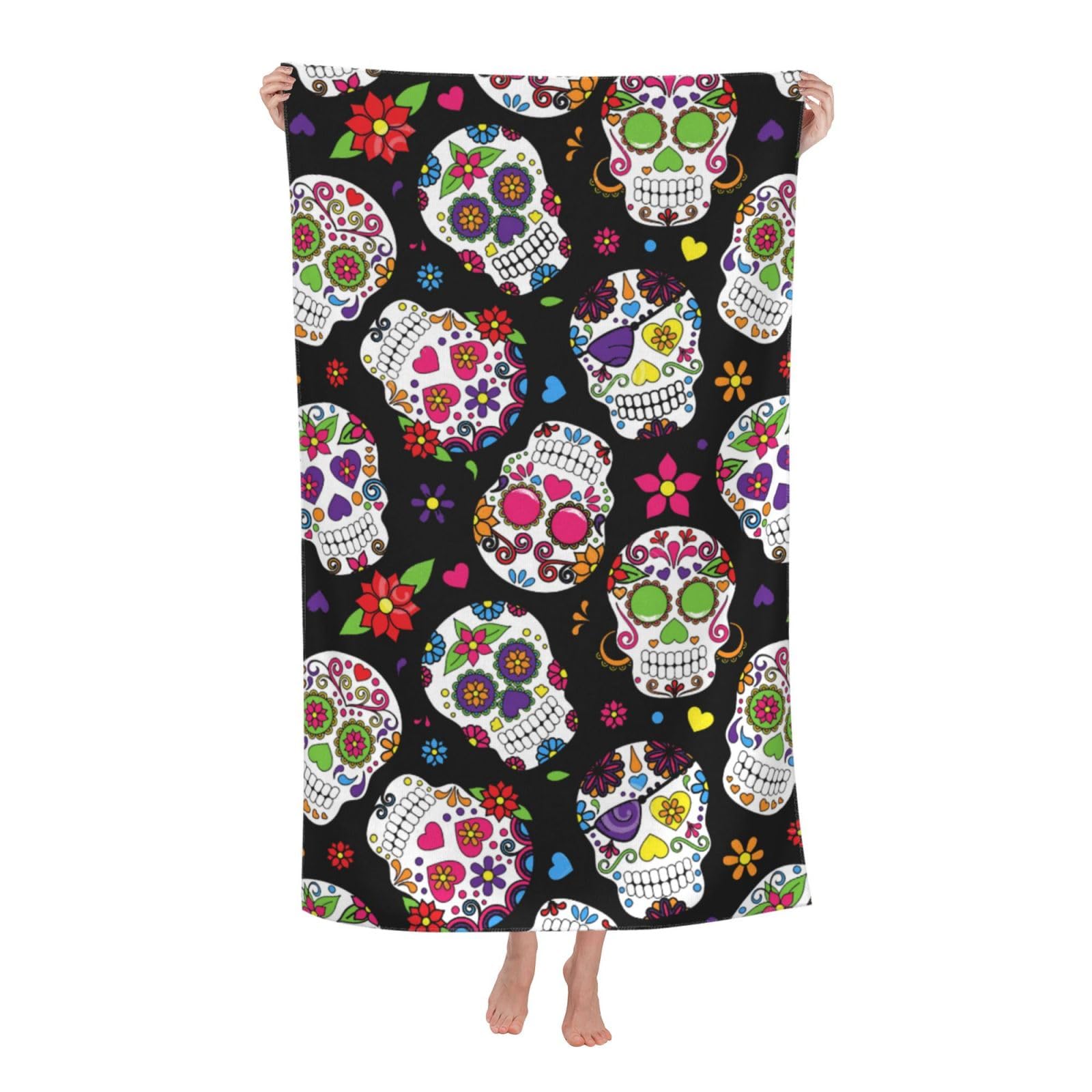 LSRCPD Beach Towel Day of The Dead Sugar Skull Microfiber Beach Towels Blanket Oversized Tropical Big Extra Large XL Pool Towels Quick Dry Sandproof for Women Girls Kids