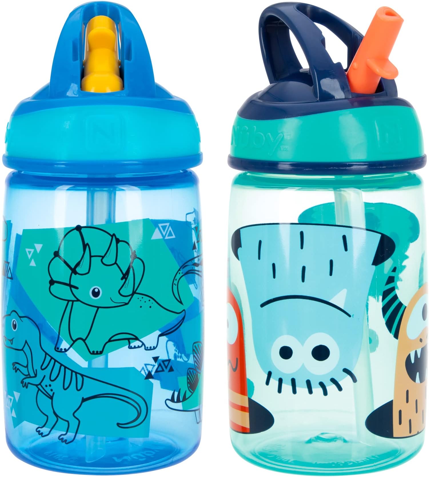 Flip-it Kids On-The-Go Printed Water Bottle with Bite Proof Hard Straw - 12oz / 360 ml, 18+ Months, 2 pk Prints May Vary