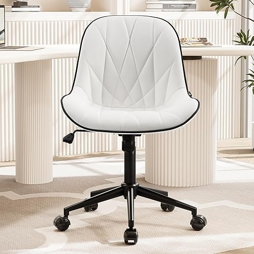 Miniatura 5 de Rowill Silla de oficina moderna, silla de escritorio ergonómica de cuero giratoria con respaldo curvo, altura ajustable con ruedas, perfecta para