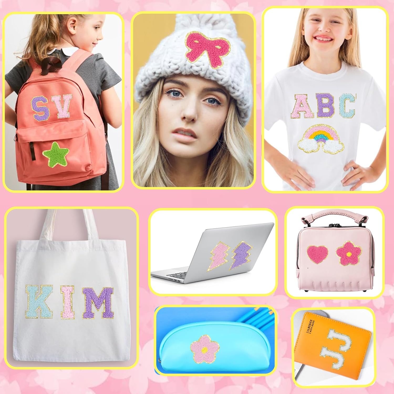 156 Pcs Chenille Letter Patches Self Adhesive Iron On Patches for Clothes,Include 104 A-Z Varsity Alphabet,52 Cute Pattern Chenille Patches for DIY Clothing,Bags,Hats,Embroidered Repair