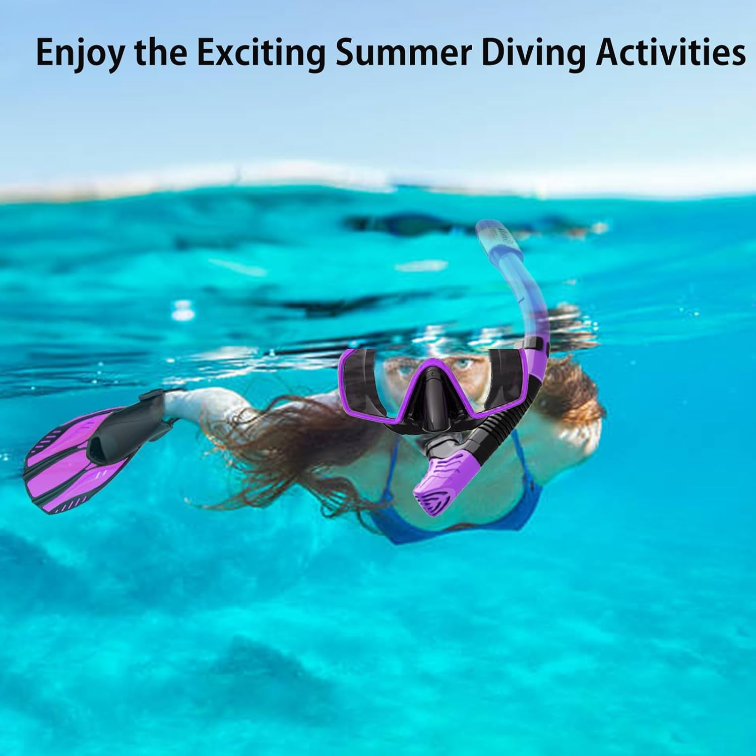 Snorkeling Gear for Adults,Mask Fins Snorkel Set,Panoramic View Diving Mask Anti-Fog,Dry Snorkel,Adjustable Swim Flippers and Travel Bag,Adults Snorkel Gear for Swimming Snorkeling Diving
