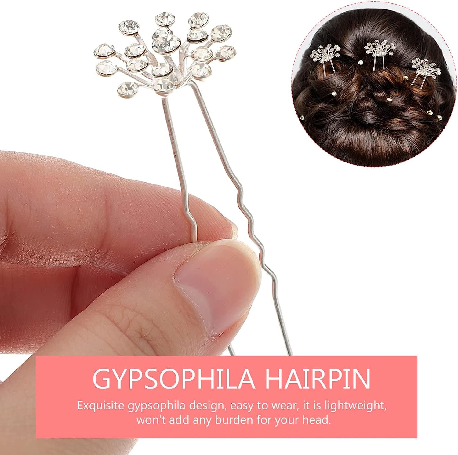 Fermagli for capelli for donna ， 40 pezzi Copricapo con strass Elegante forchetta for capelli Accessorio for spilla da sposa Ragazze Perle Chic Updo Chignon Gypsophila Damigelle d'onore Fiore Clip flo