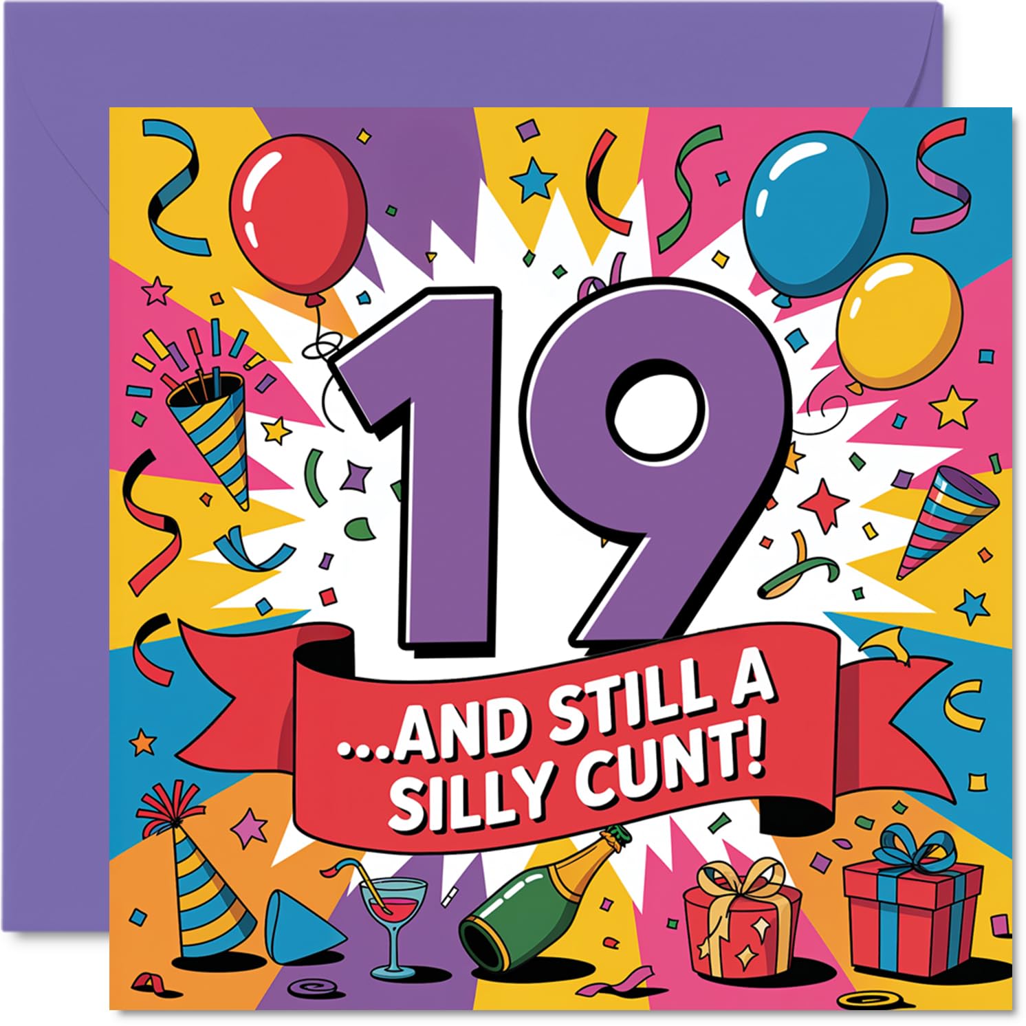 Cheeky 19th Birthday Card - Still a Total Rascal at 19 - Bold Multicolour Humour with Playful Celebration Vibe - Guaranteed to Get a Laugh - 145mm Square, Envelope Included