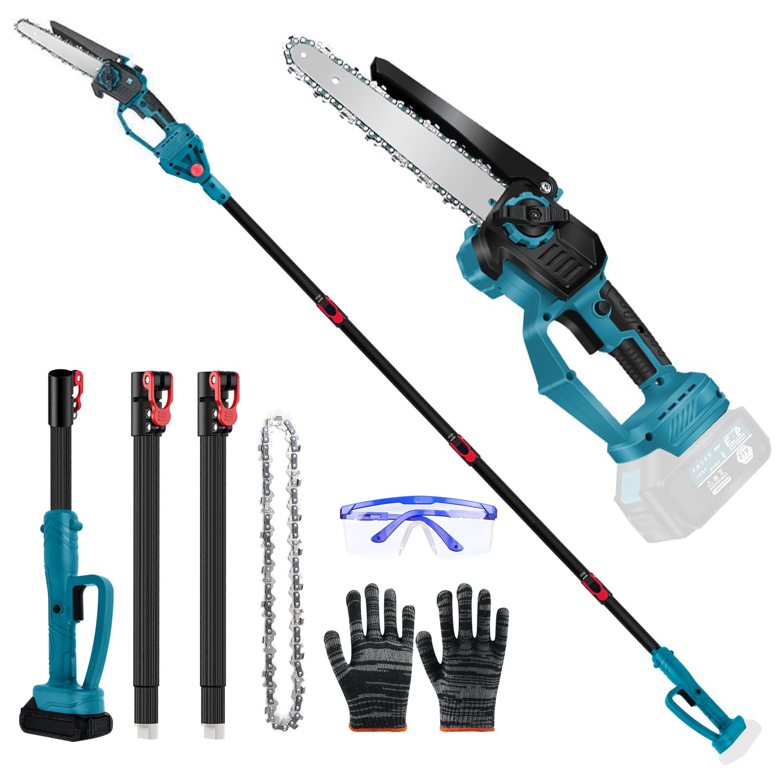 Élagueuse professionnelle sans fil compatible avec Makita 18 V, 6 ", scie à élaguer 2 en 1, avec manche télescopique et télescopique, hauteur de travail 4,5 m (sur batterie)