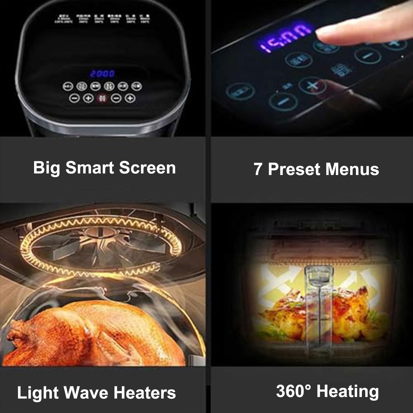 1200W Glass Air Fryer 6L, Transparent Freidora de Aire de Cristal with 7 Pre-Programmed Modes, 120-200℃ Oil-Free Fast Frying Ove