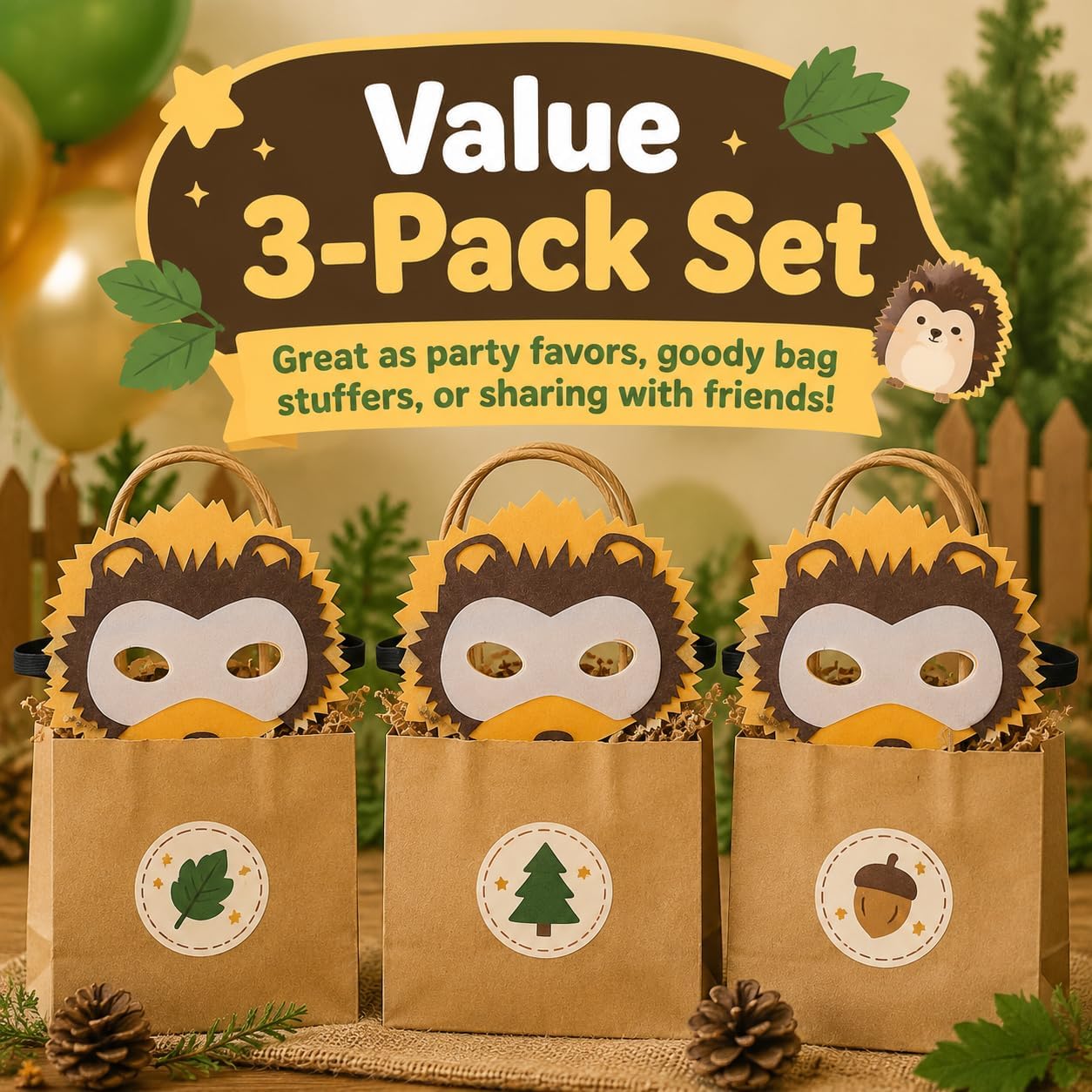 Toddmomy 3Pcs Non Woven Cartoon Animal Masks Adorable Hedgehog Eye Masks for Parties Performances Comfortable Masquerade Jungle Theme Dress-Up Masquerade