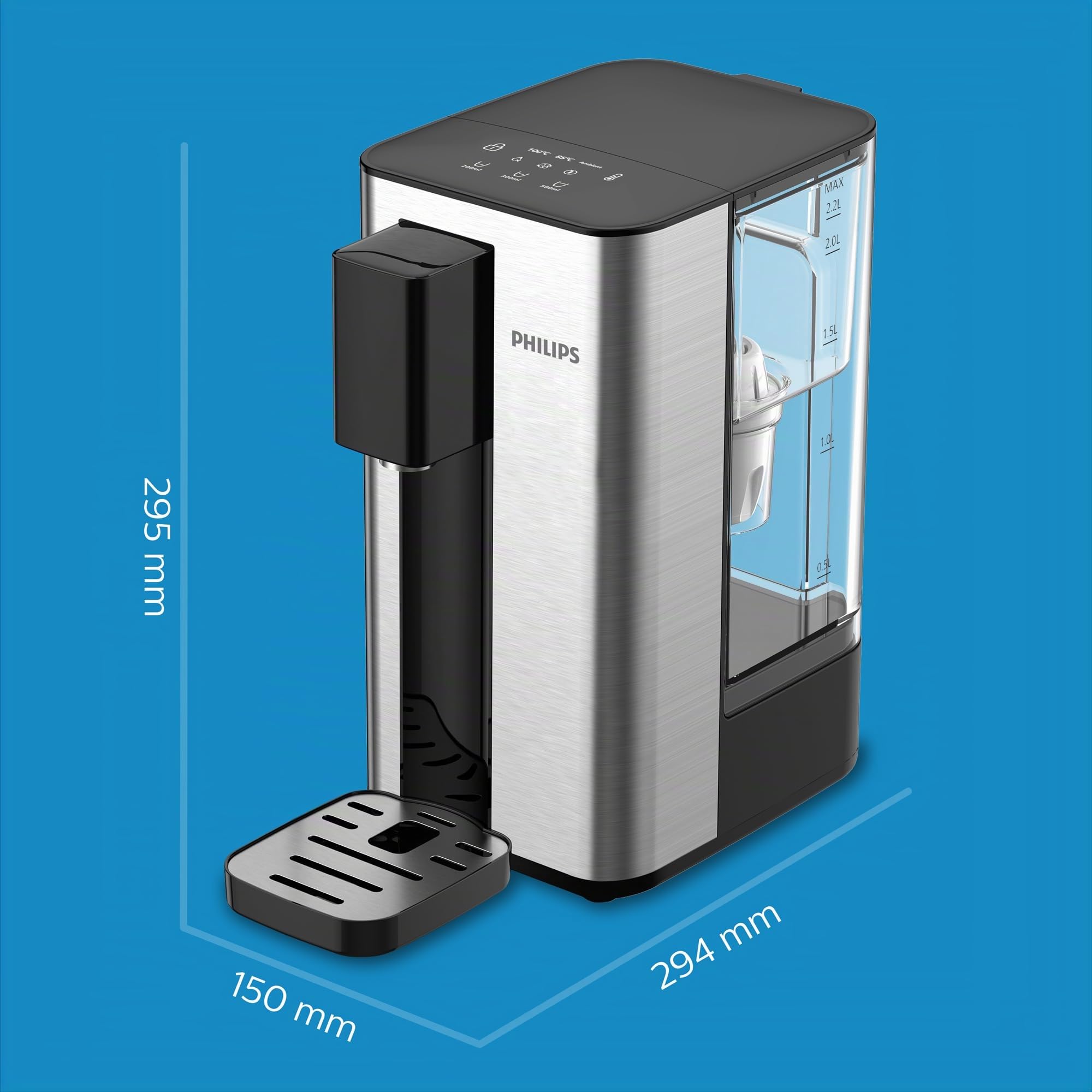 Philips Water 3000 Series Erogatore di Acqua Calda con Filtrazione Taste+, Acqua Calda Filtrata in Pochi Secondi, Riduce Cloro e Calcare, Nessuna Installazione Necessaria