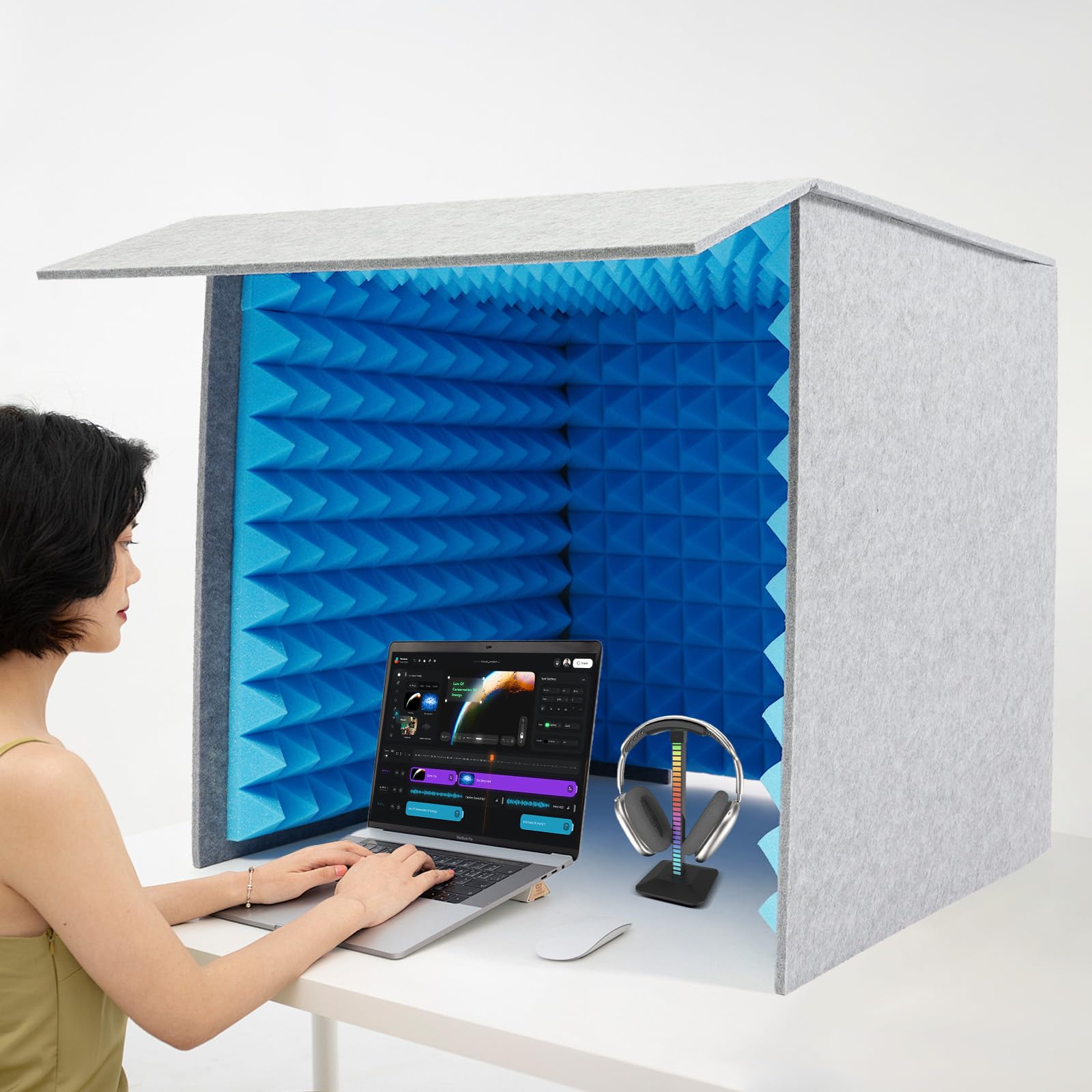 Copertura fonoassorbente per desktop, 60 cm, quadrata, per studio di registrazione, Live & Videoconferenza