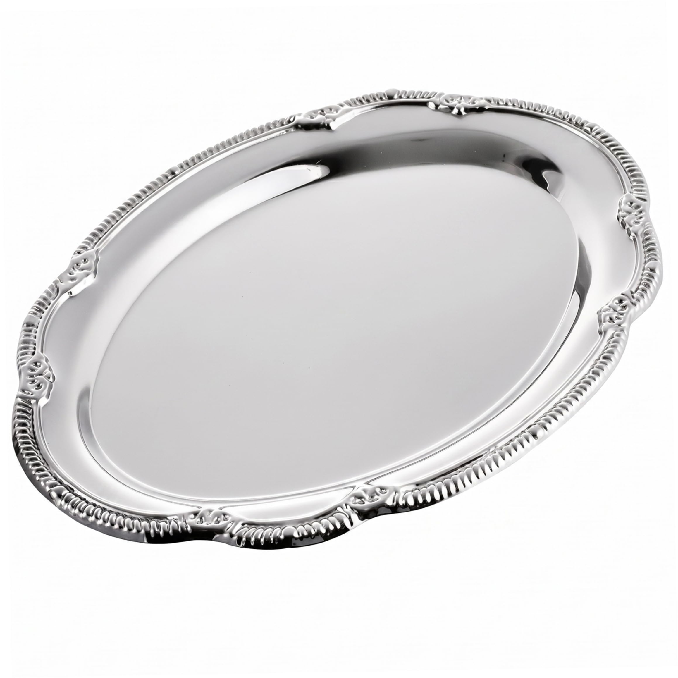 Plato de acero inoxidable de estilo francés ovalado con brillo plata