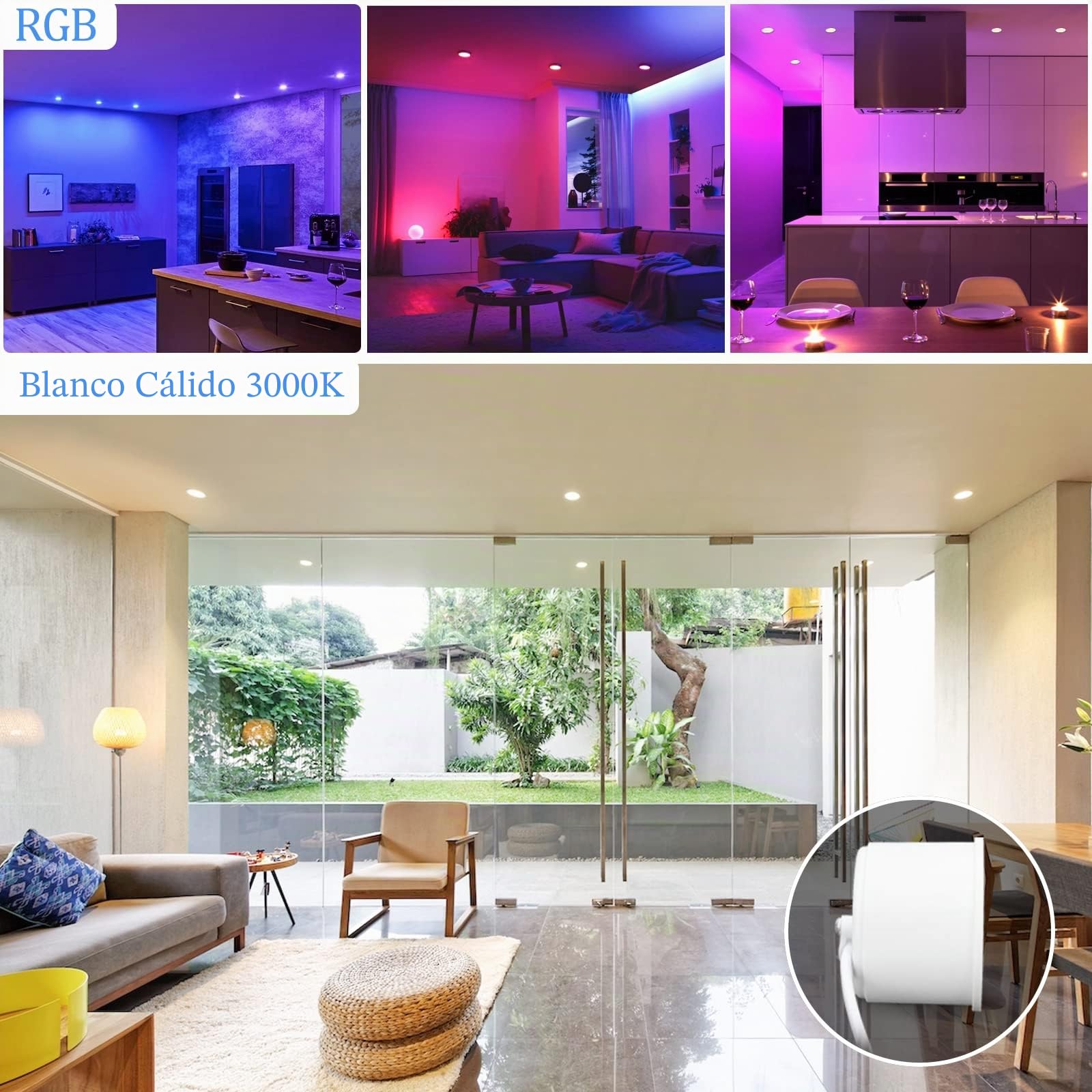 KYOTECH Foco Empotrable LED RGB Giratorio 5W Blanco Cálido 3000K Cambio de Color Downlight led techo 400LM Regulable con Control Remoto Plafon LED Techo Ángulo de Luz 120°Foco Empotrable 6 piezas