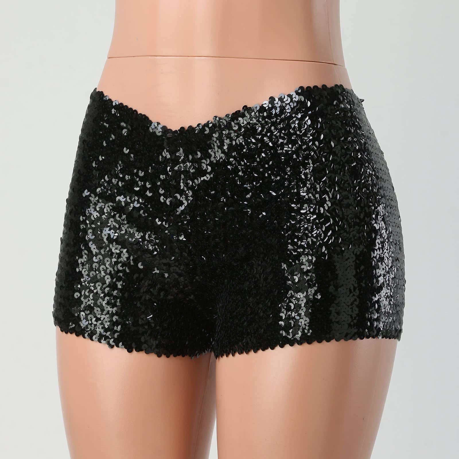 Short pour Femme avec Paillettes Sexy Mini Short de Danse Paillettes Brillant pour Femme Sequin Shine Glitter Taille Haute Ligne A Sparkly Party Club de Nuit Costumes de Carnaval