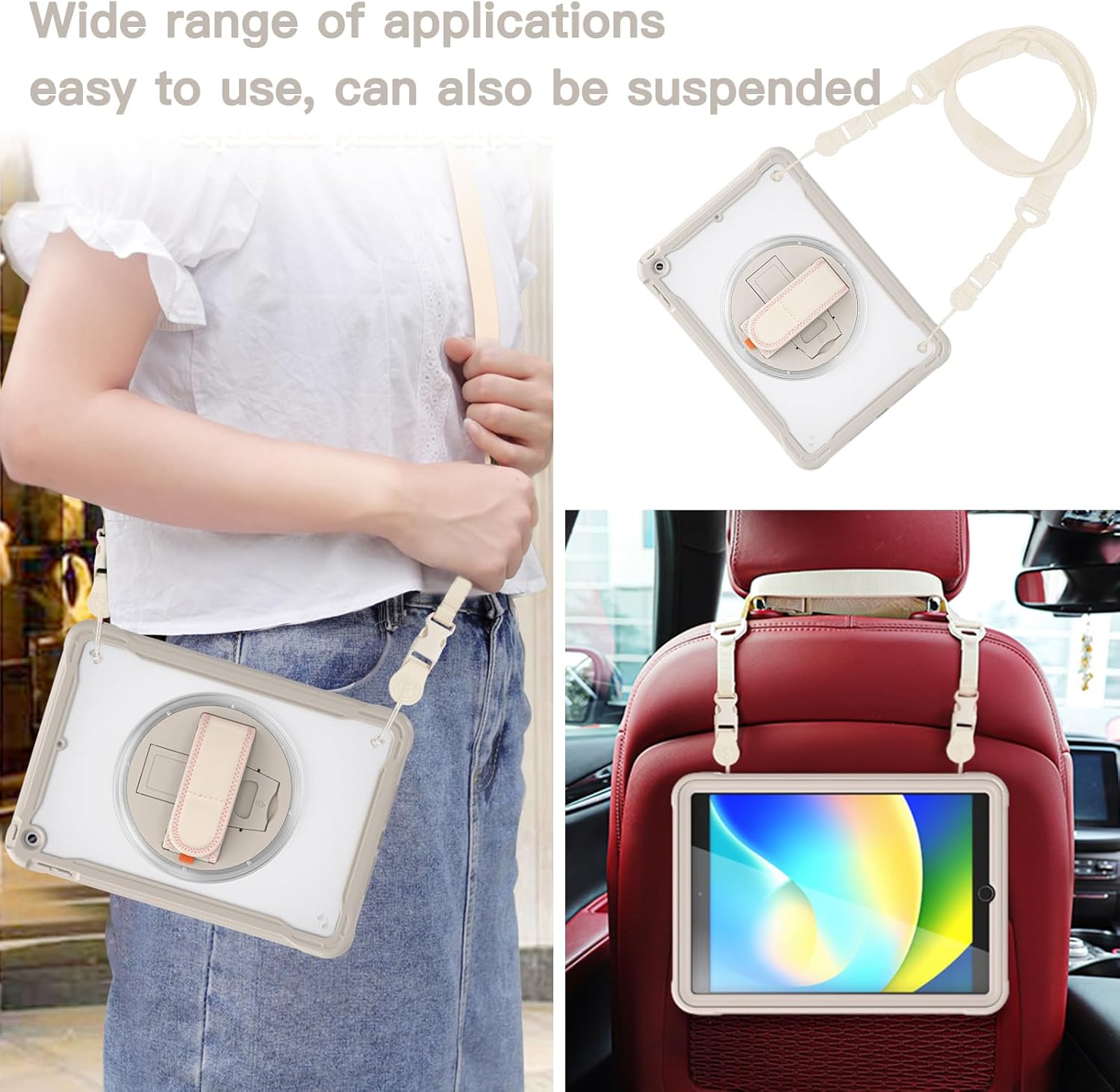BRAECNstock for iPad 9th/ 8th/ 7th Generation Case 10.2" 2021/2020/2019,Shockproof Cover with 360° Rotating Hand Strap/Stand,Screen Protector,Carrying Shoulder Strap,Pencil Holder,(Khaki)