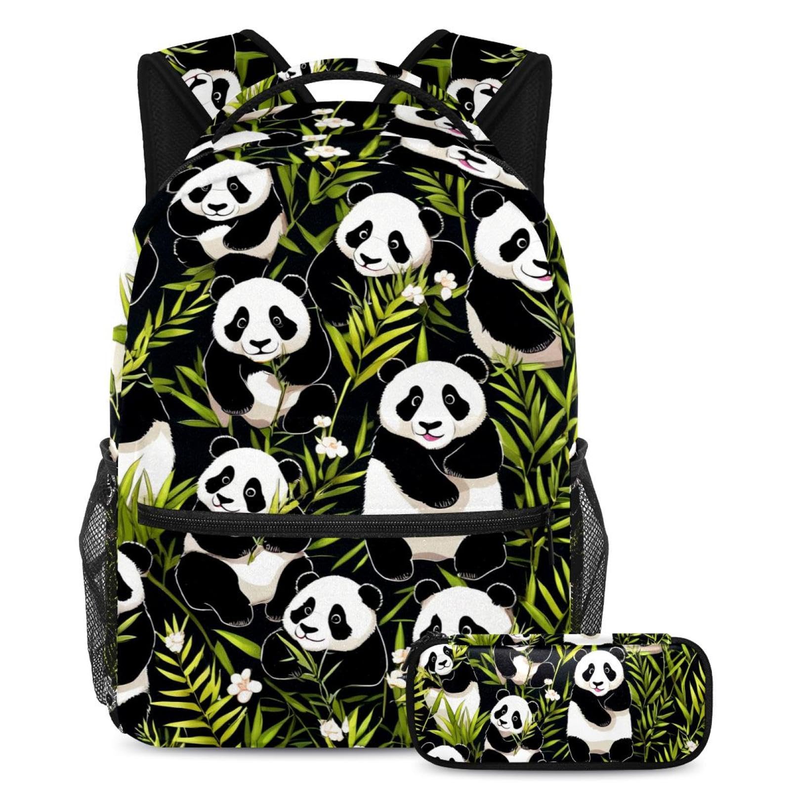 Sac à dos panda avec trousse ensemble d'école multicolore pour ado